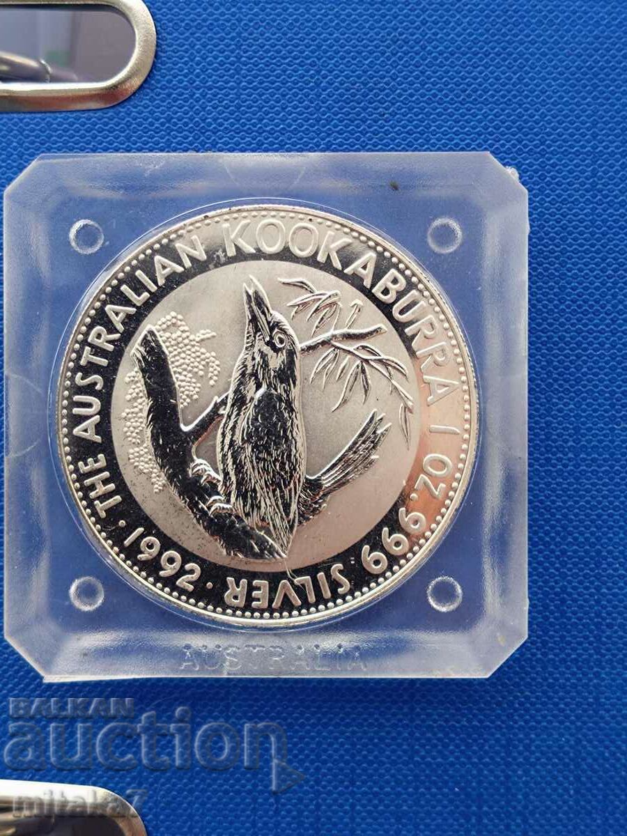 Сребърна монета "Кукабура", 1 oz, Австралия, 1992