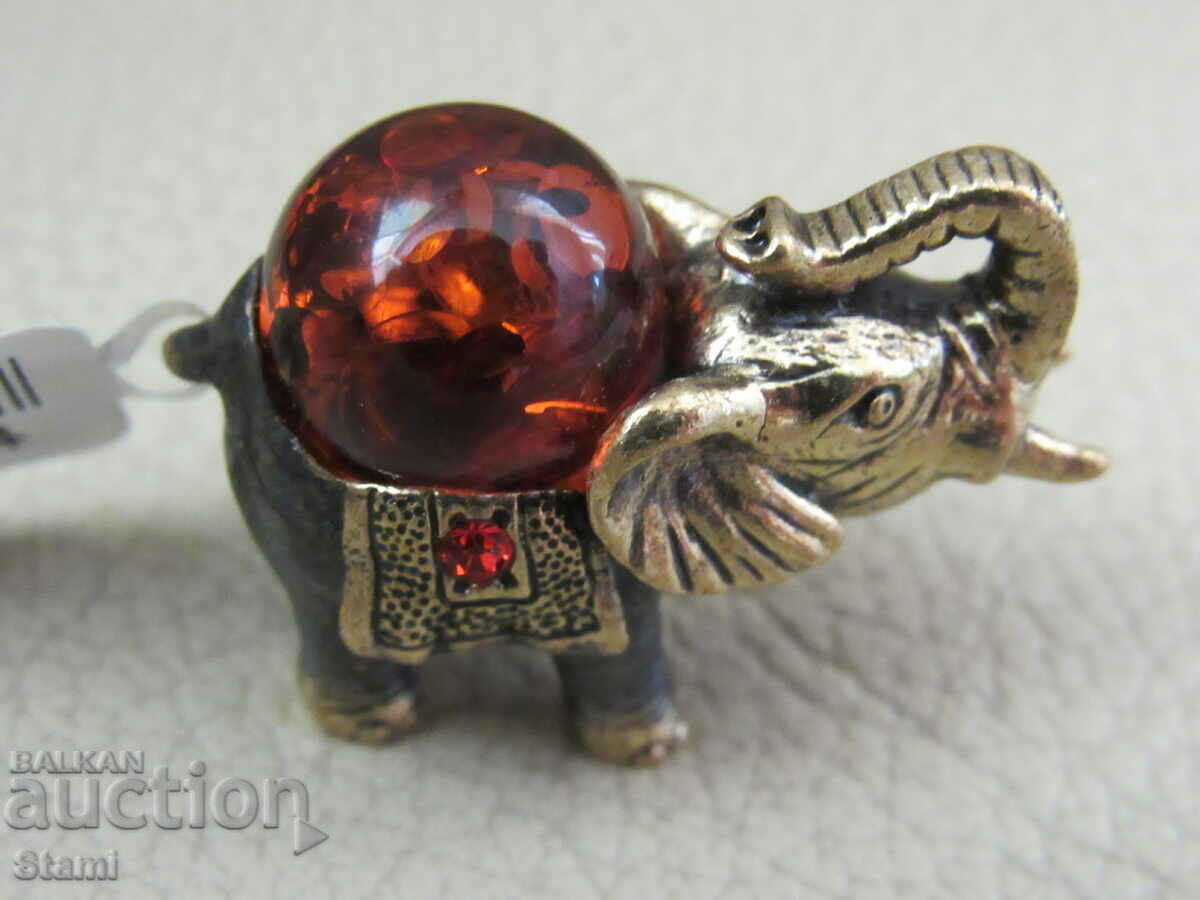 Elephant figure-bronze and premium Baltic amber-cognac