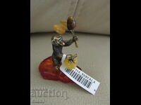 Monkey figure - bronze and premium Baltic amber