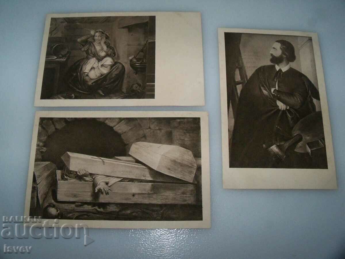Τρεις παλιές καρτ ποστάλ τέχνης από το Μουσείο Wiertz 1915.
