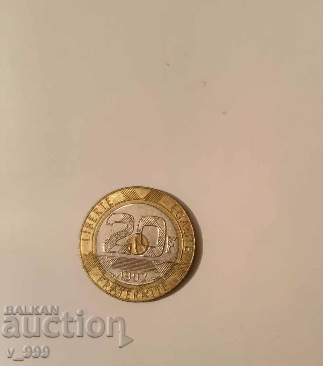 Monedă de 20 de franci 1992