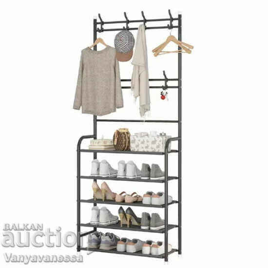 Multifunctional shelf with hangers and 5 shelves