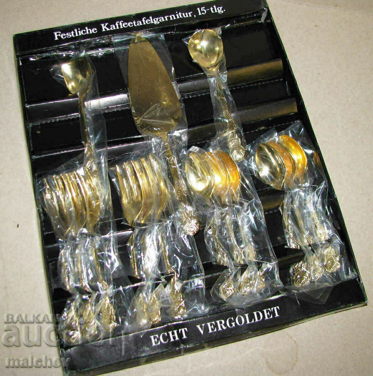 15 pcs. gold-plated utensils coffee cake forks spoons spatula