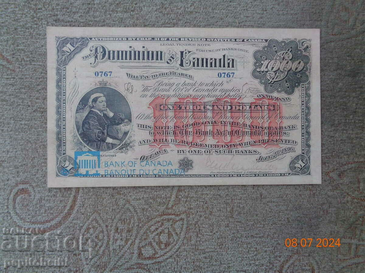Old and rare banknote Canada 1896. the note is a copy