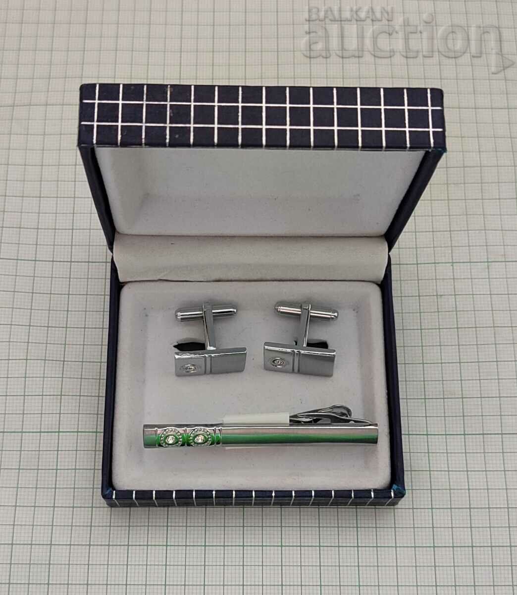 TIE CLIP AND BUTTON SET