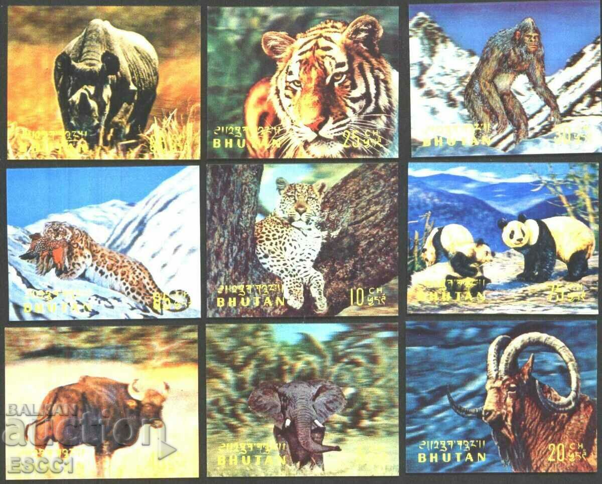 Clean Stamps 3D Stereo Fauna Wild Animals 1970 from Bhutan