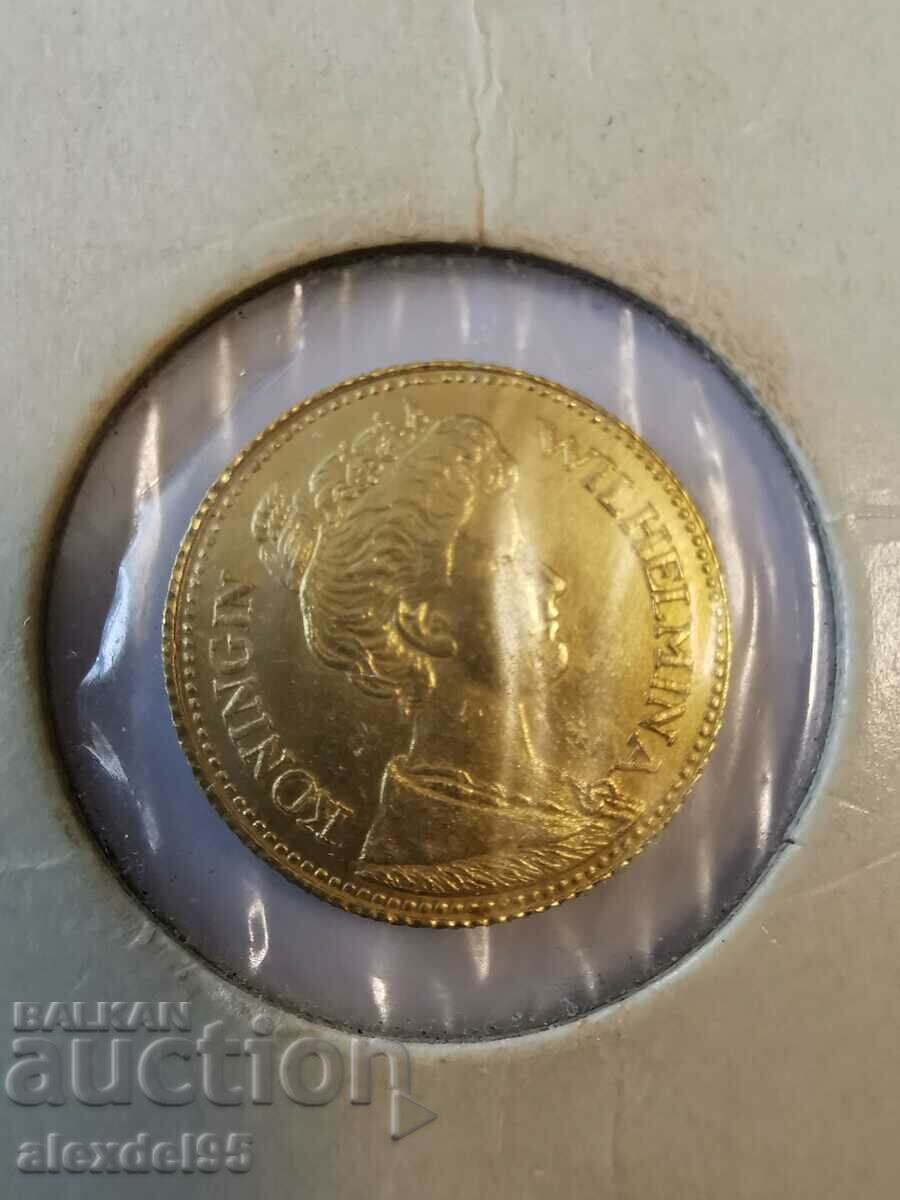 5 Gulden 1912 Olanda Wilhelmina 0,900 aur