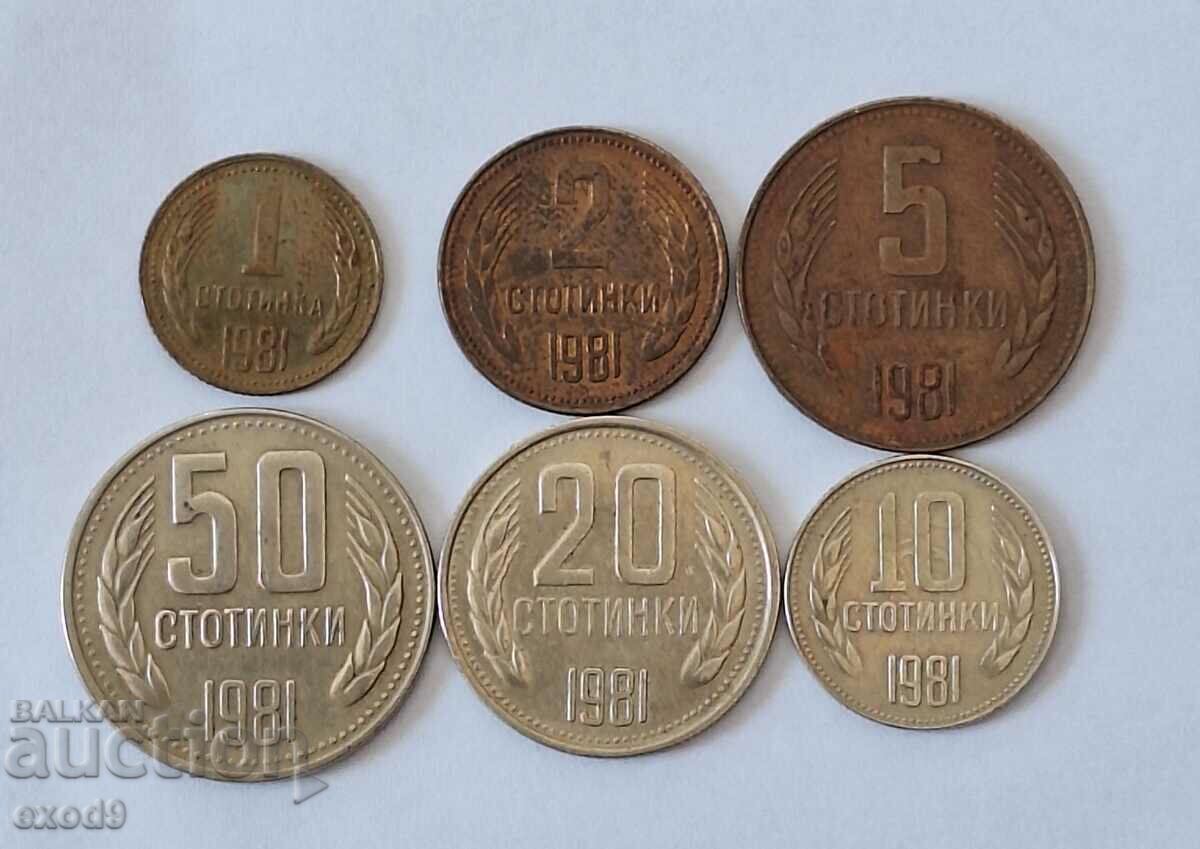 Лот монети 1, 2, 5, 10, 20, 50 Стотинки  1981 / БЗЦ!