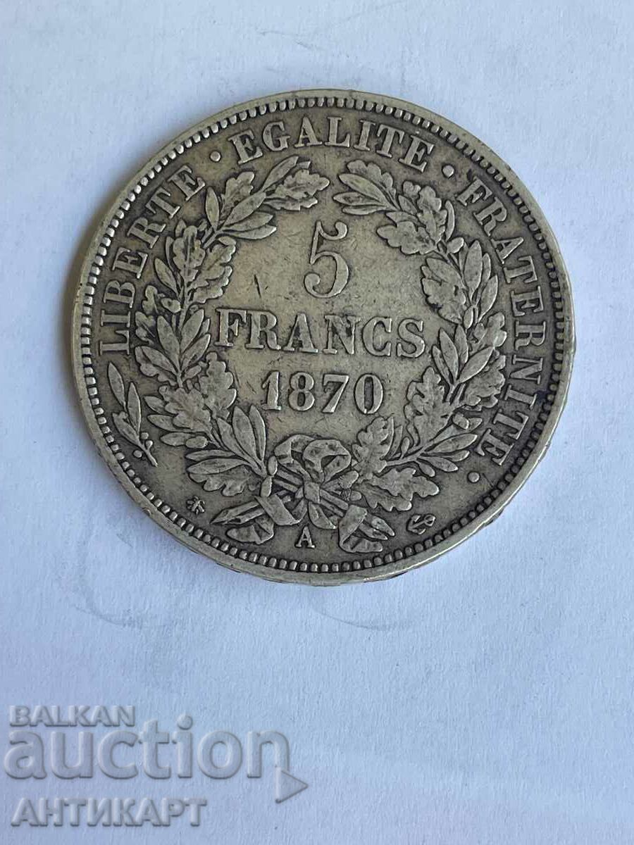 Moneda de argint #2 5 franci Franța 1870 Argint