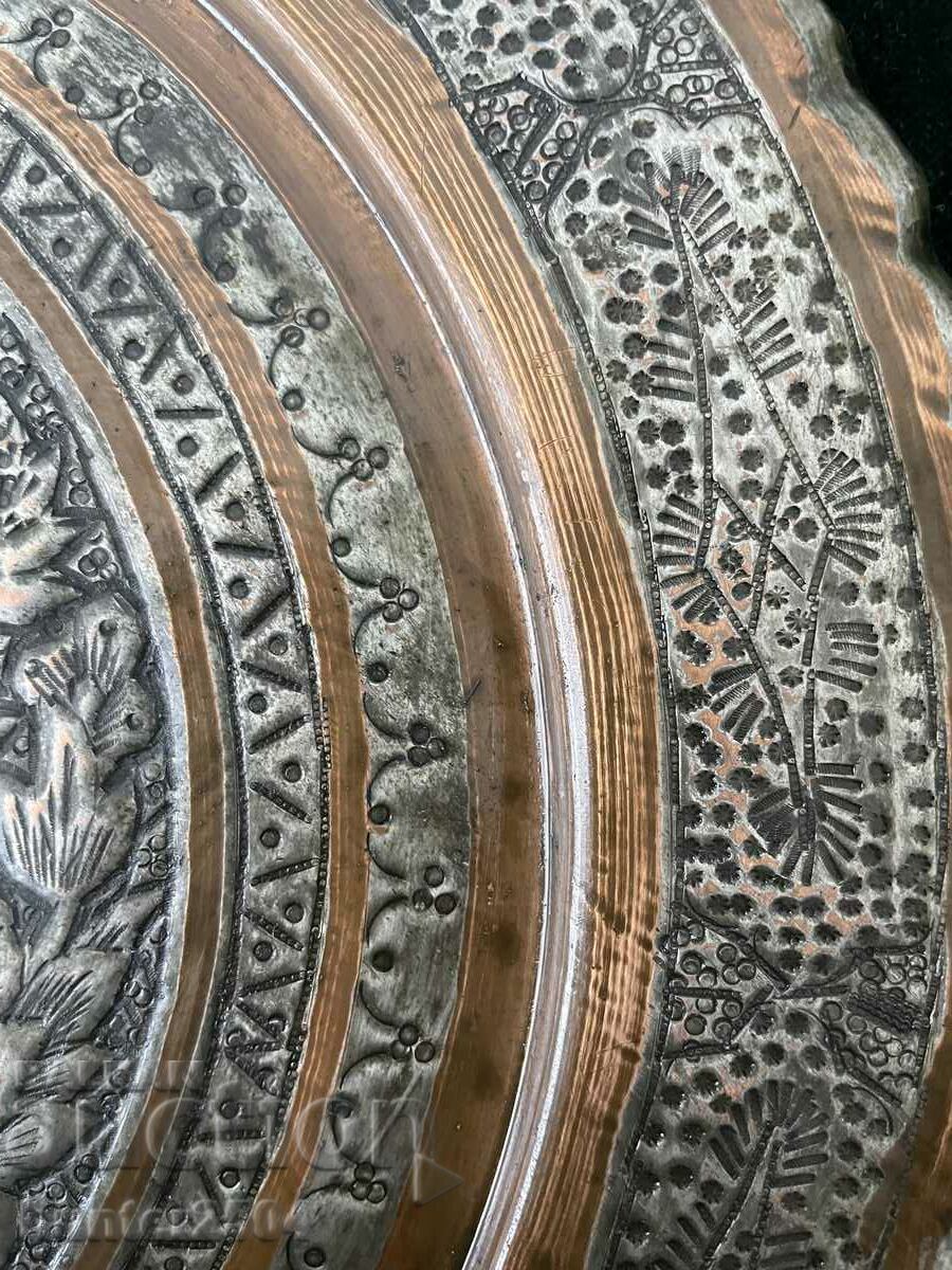 Auction  Copper panel, hand-engraved, 31 cm