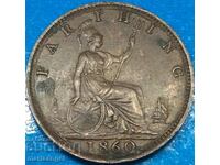 Marea Britanie 1/2 penny 1860 Monetăria Victoria Londra