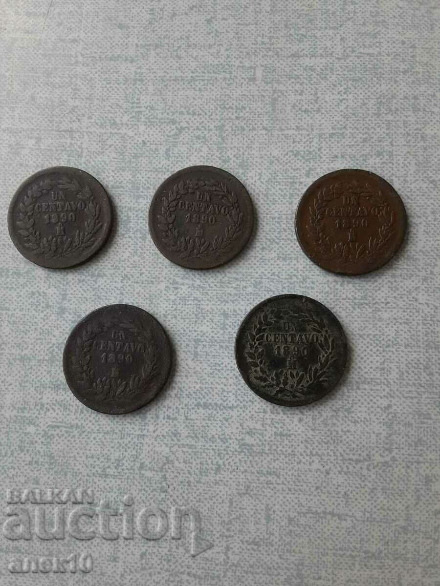 Mexico 1 centavos 1890 lot 5 pieces