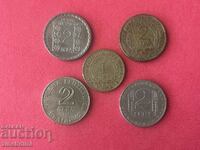 5 pieces Coins from Communism 2 BGN 1966, 1972, 1969 and 1 BGN