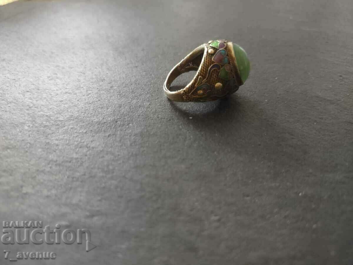 Auction Old RING, silver Jade stone, enamel, 11.07.2024 Auction Old RING, silver Jade stone, enamel, 11.07.2024