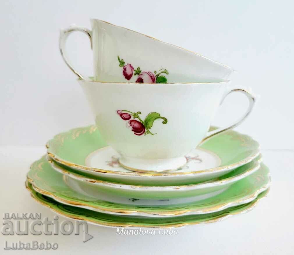 Two English porcelain triple tea sets.
