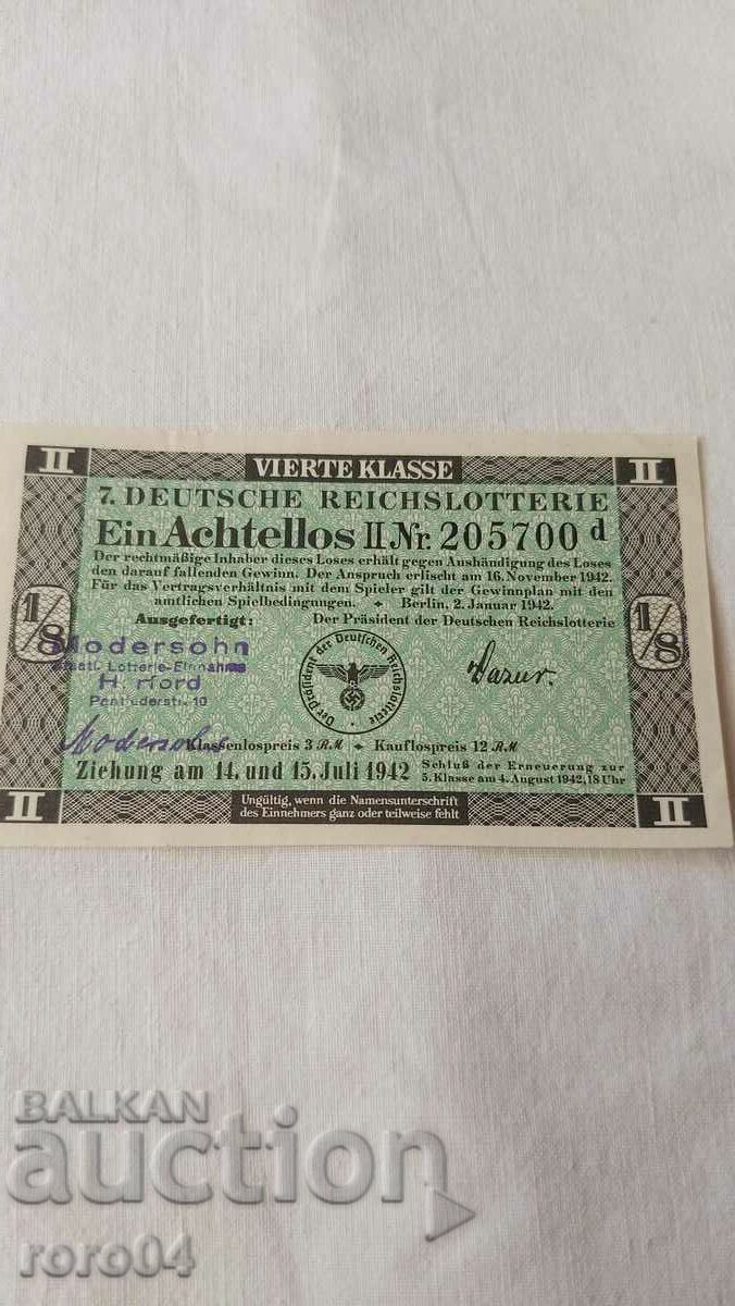 LOTTERY TICKET - NAZI GERMANY - No 205700 d