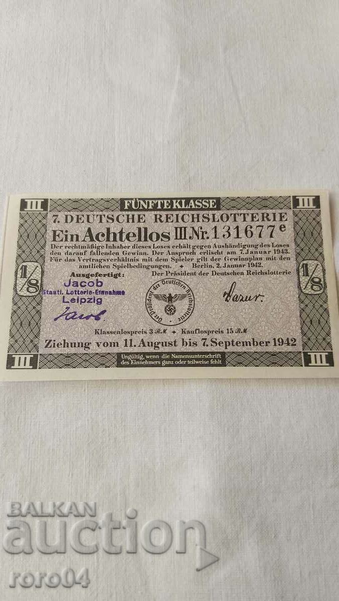 BILET DE LOTERIE - GERMANIA NAZISTĂ - Nr. 131677 e