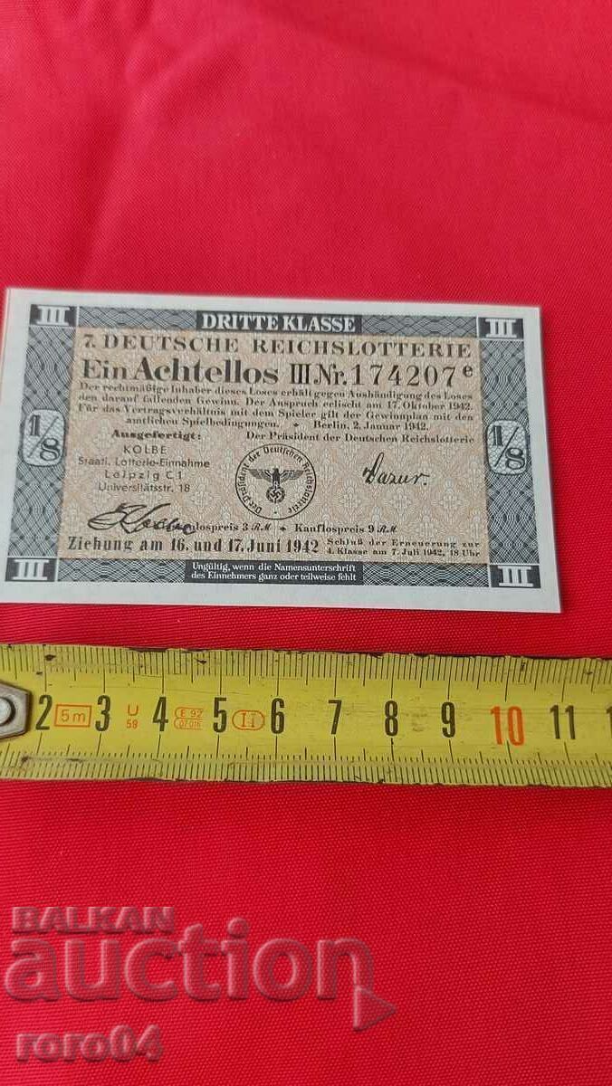 BILET DE LOTERIE - GERMANIA NAZISTĂ - Nr. 174207 e cu preț € 12.99 | 25.41 BGN BILET DE LOTERIE - GERMANIA NAZISTĂ - Nr. 174207 e cu preț € 12.99 | 25.41 BGN