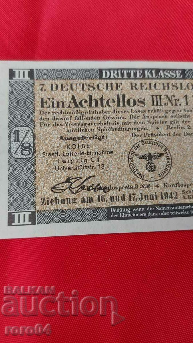 Delivery of LOTTERY TICKET - NAZI GERMANY - No 174207
