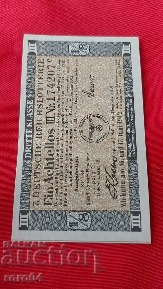 LOTTERY TICKET - NAZI GERMANY - No 174207 - 7