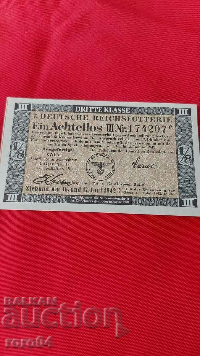 LOTTERY TICKET - NAZI GERMANY - No 174207