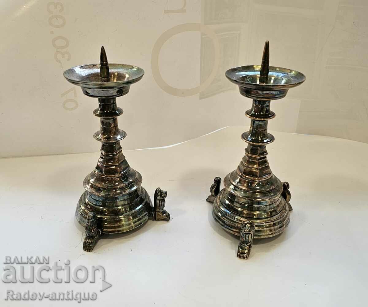 Set of silver plated French candlesticks