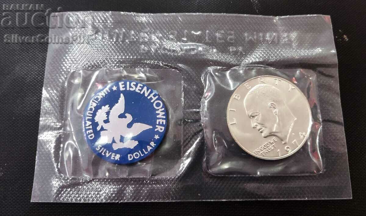 Pachet Argintiu Albastru Eisenhower Dollar 1974S SUA
