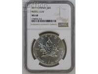 1 oz сребро 5 долара Канадски кленов лист 2011 г NGC MS 68