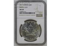 1 oz сребро 5 долара Канадски кленов лист 2011 г NGC MS 68