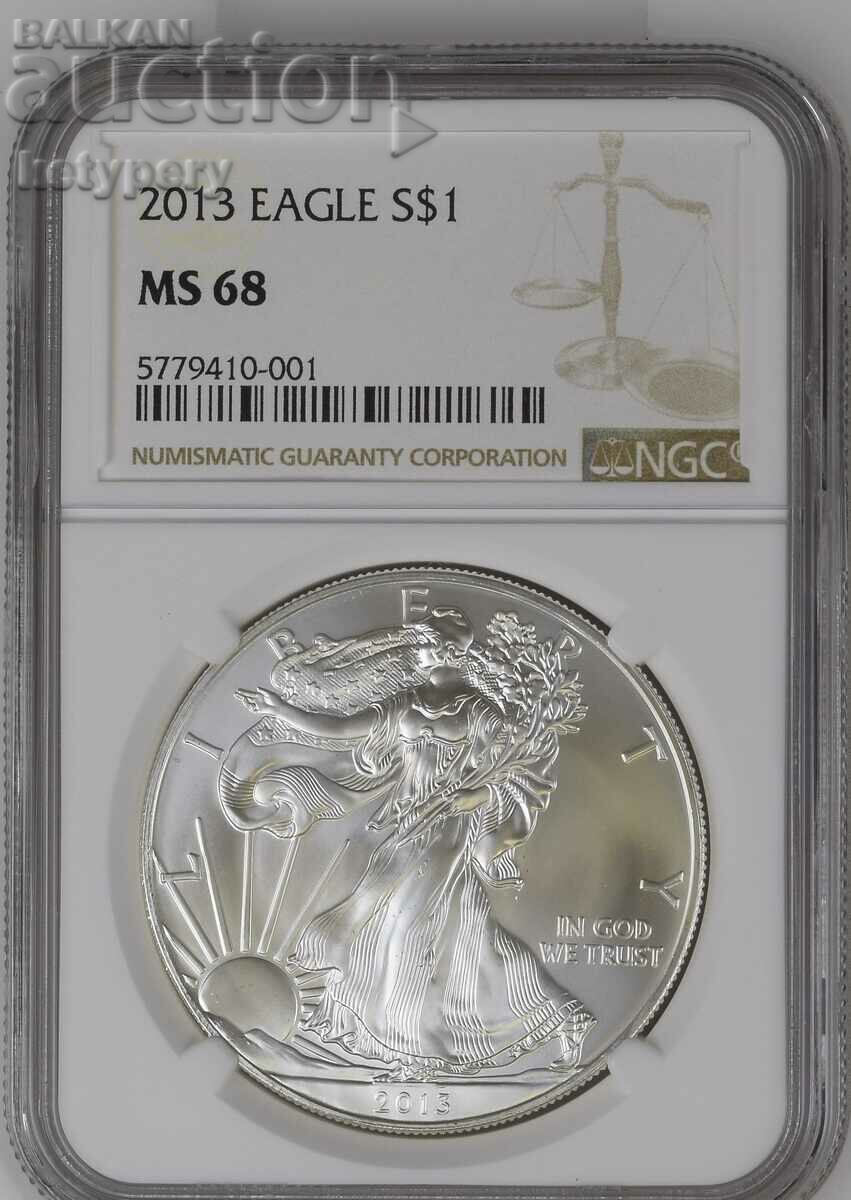 1 ουγκιά ασήμι 1 $ 2013 American Eagle NGC MS 68