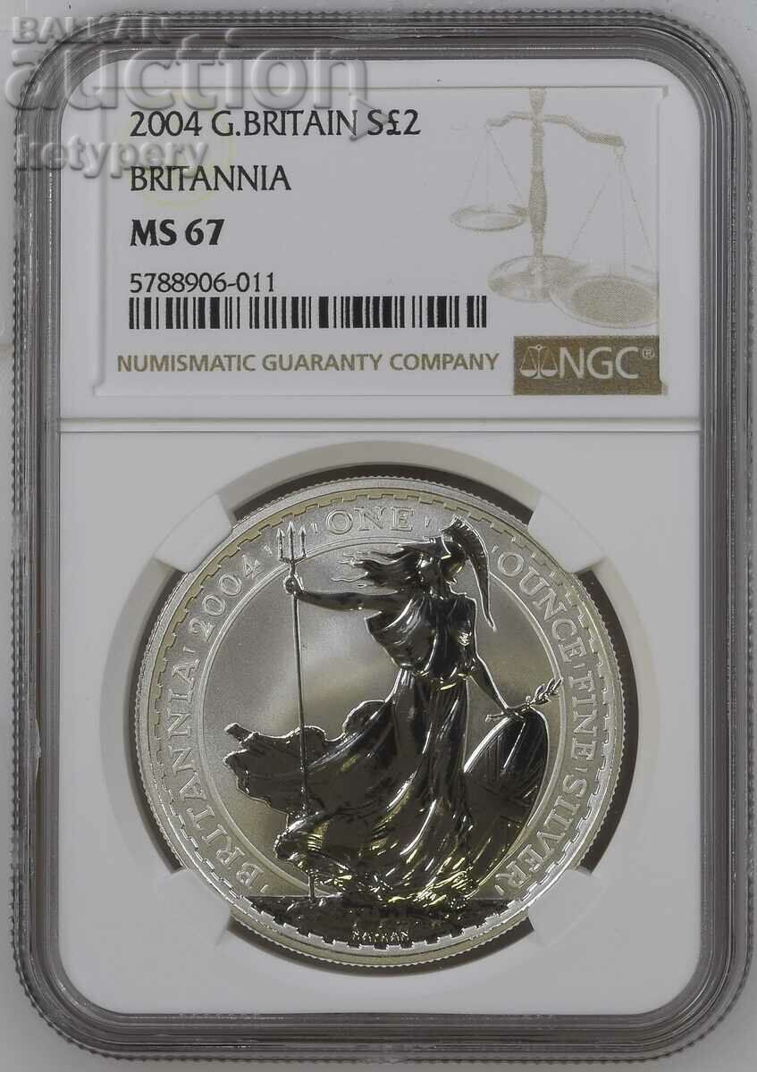 1 oz silver 2 pounds Britain 2004 NGC MS 67