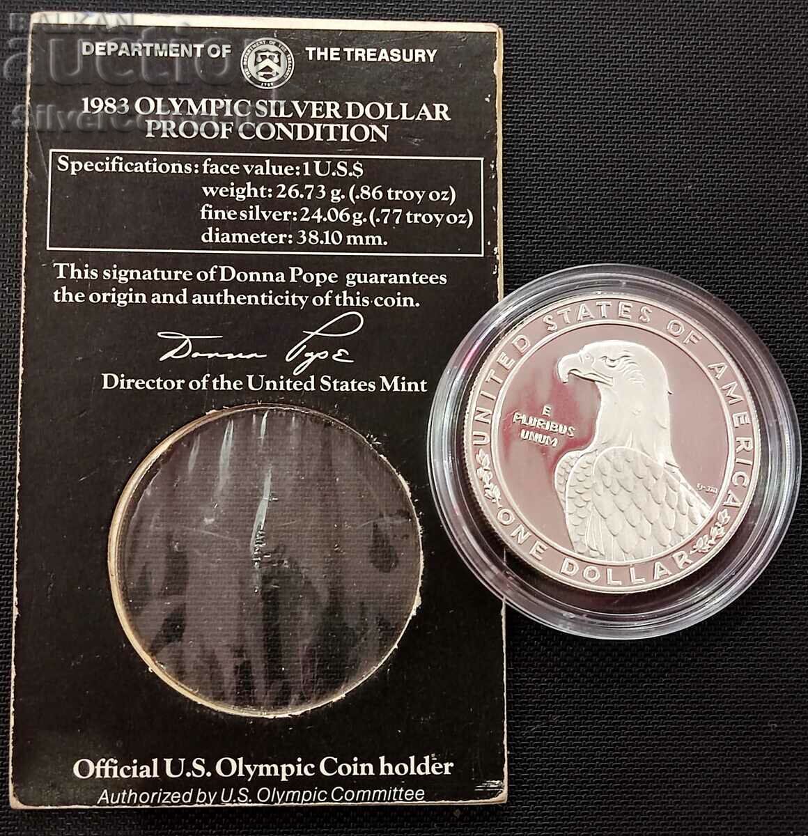 Сребро 1 Долар Олимпиада Пруф 1983 S САЩ