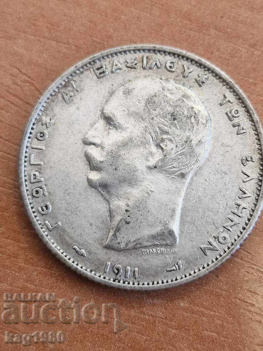 Greece 2 Drachma 1911 silver