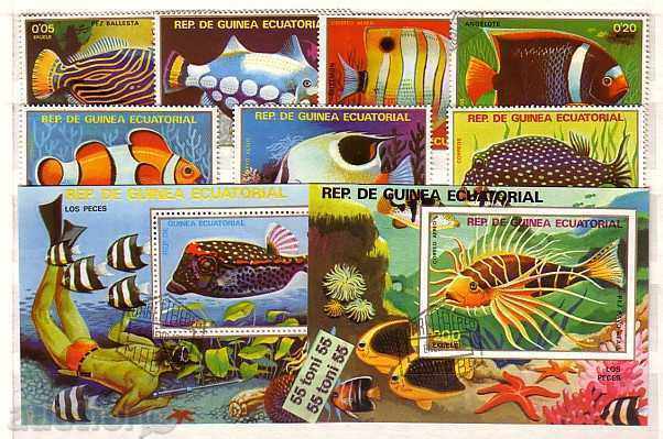 Ισημερινή Γουινέα 1975 Ιχθείς 2 μπλοκ +7 γραμματόσημα Σφραγίδες
