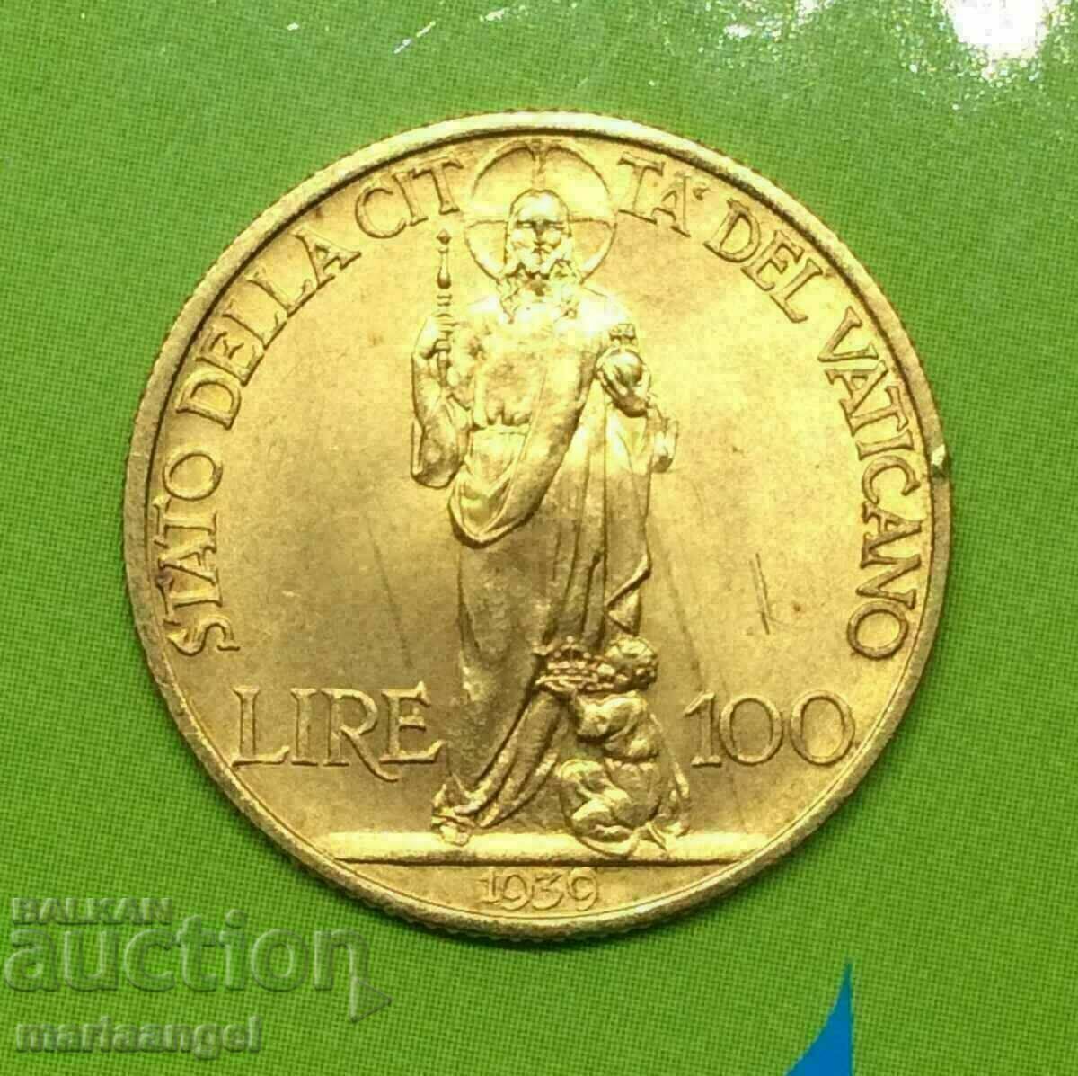 100 Лири 1939 Ватикана 2270 бр. Папа Пий XII Злато