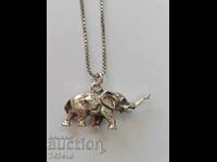 Silver necklace old massive figure of an elephant