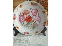 Decorative English plate of fine porcelain with poppies