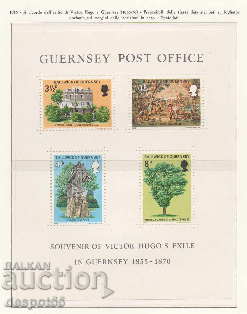 1975. Guernsey. Η εξορία του Βίκτορ Ουγκώ στο Γκέρνσεϊ + Μπλοκ. με τιμή 4.50 BGN | € 2.30 1975. Guernsey. Η εξορία του Βίκτορ Ουγκώ στο Γκέρνσεϊ + Μπλοκ. με τιμή 4.50 BGN | € 2.30