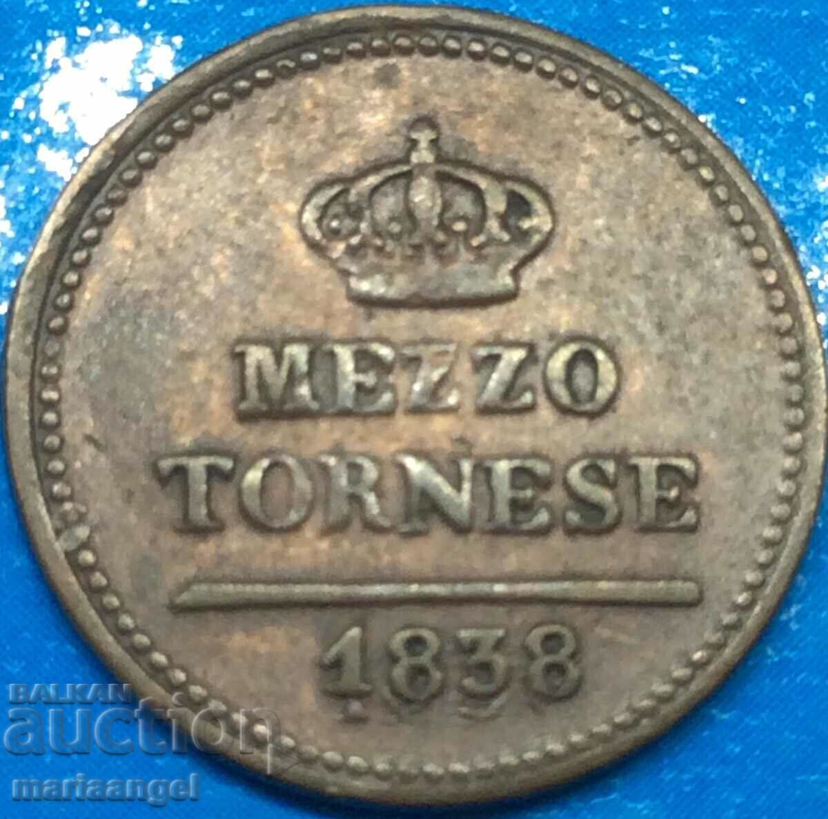 Napoli mezzo tornese 1838 Italia Ferdinand al II-lea aramă