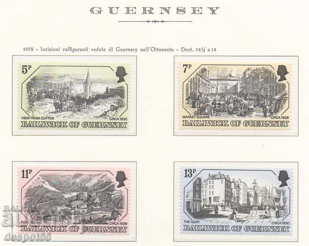 1978. Guernsey. Παλιές εγχάρακτες χάλκινες πλάκες με θέα.