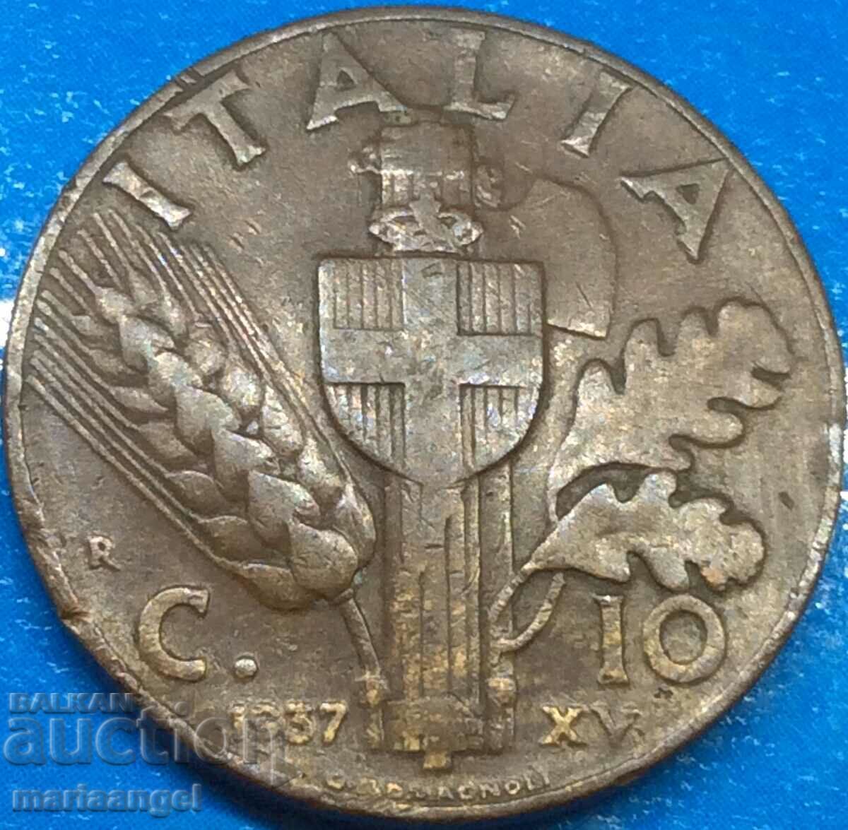 10 Centezimi 1937 Βασιλιάς της Ιταλίας Βίκτωρ Εμμανουήλ Γ'