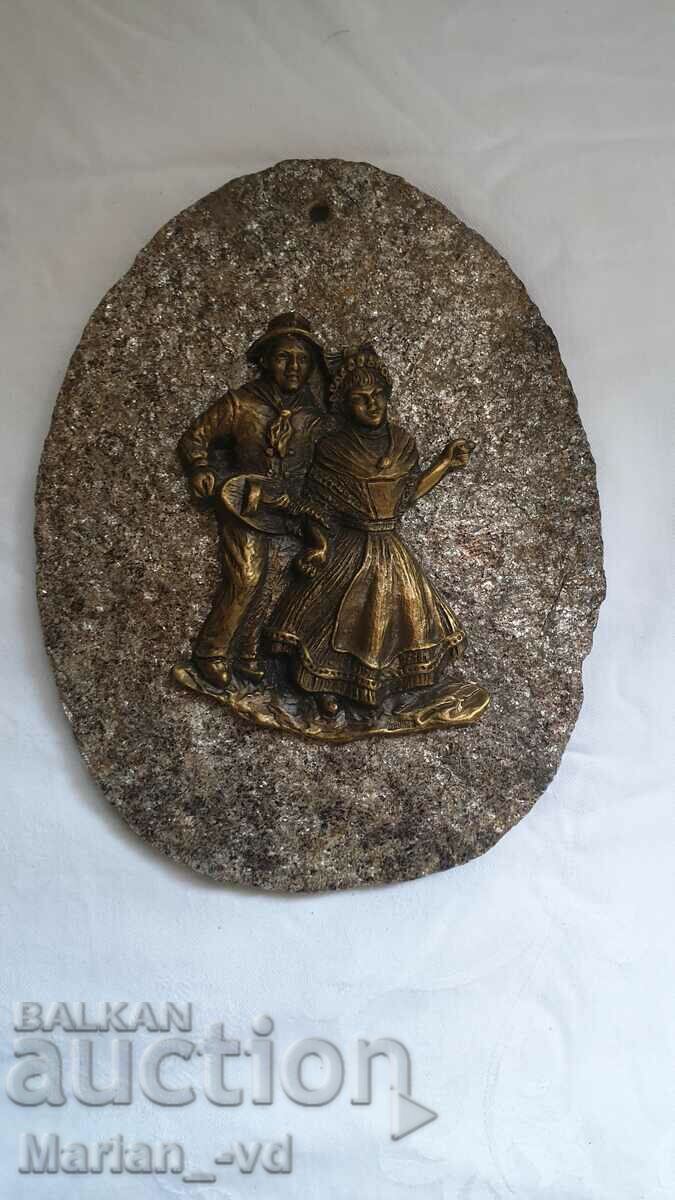 Old French bronze and rock wall ornament