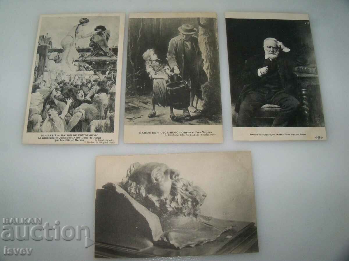 Τέσσερις παλιές καρτ ποστάλ Victor Hugo 1910.