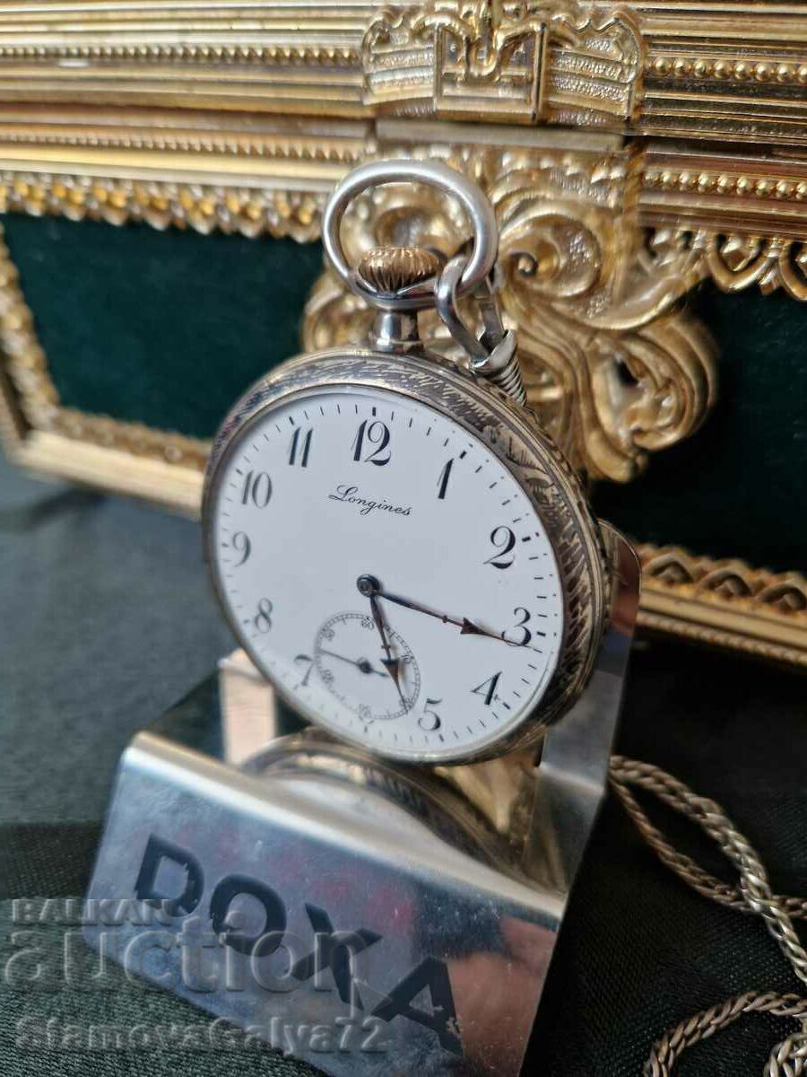 Ασημένιο ελβετικό ρολόι τσέπης Longines - 7