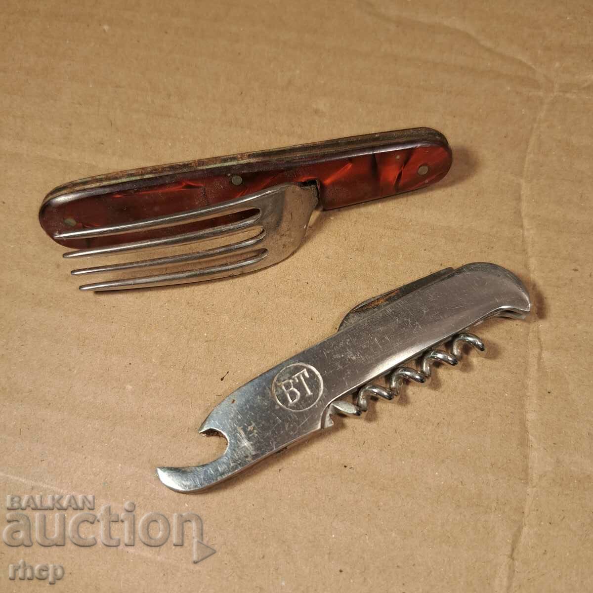 Folding fork opener corkscrew pocket old utensils