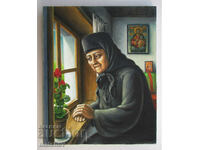 Стара българска маслена картина Монахиня 38/46 см, отлична