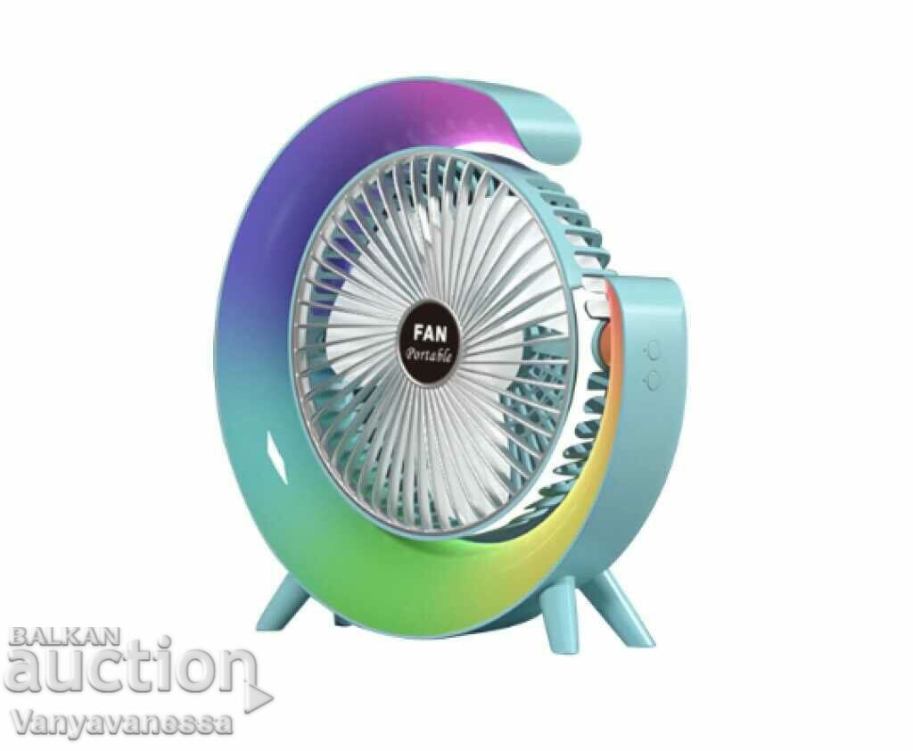 Мини настолен вентилатор с многоцветно осветление, RGB LED,