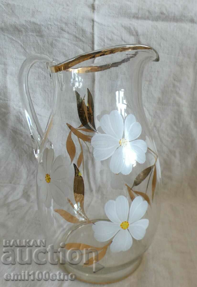 Hand painted glass wine jug with price 15.00 BGN | € 7.67 Hand painted glass wine jug with price 15.00 BGN | € 7.67