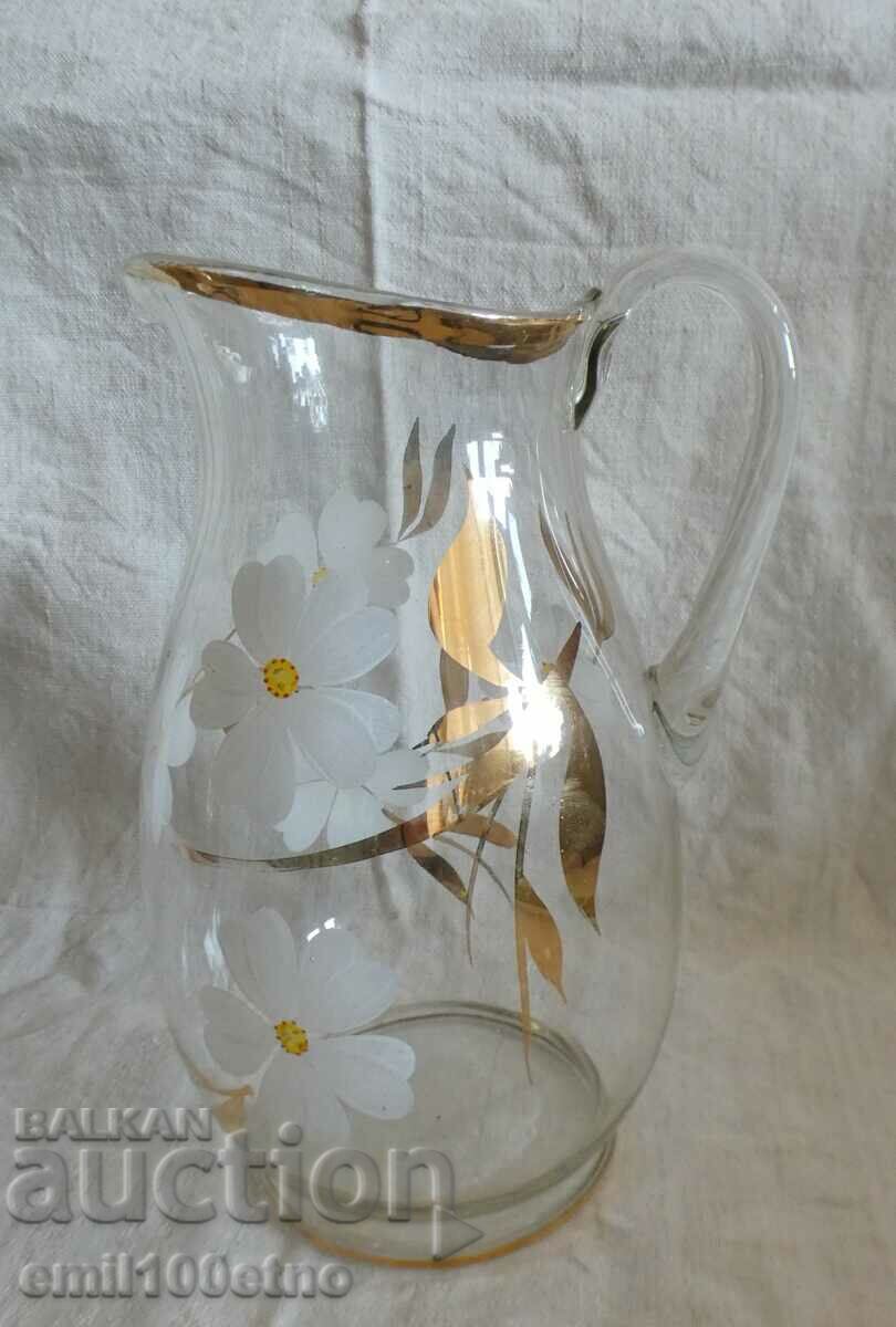Hand painted glass wine jug