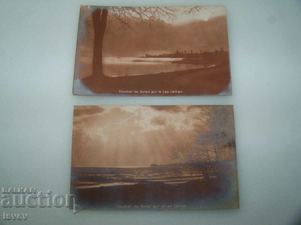Două cărți poștale vechi din Lacul Geneva, 1910.
